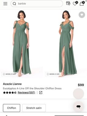 Azazie Lianne Eucalyptus A-Line Off-the-Shoulder Chiffon Dress